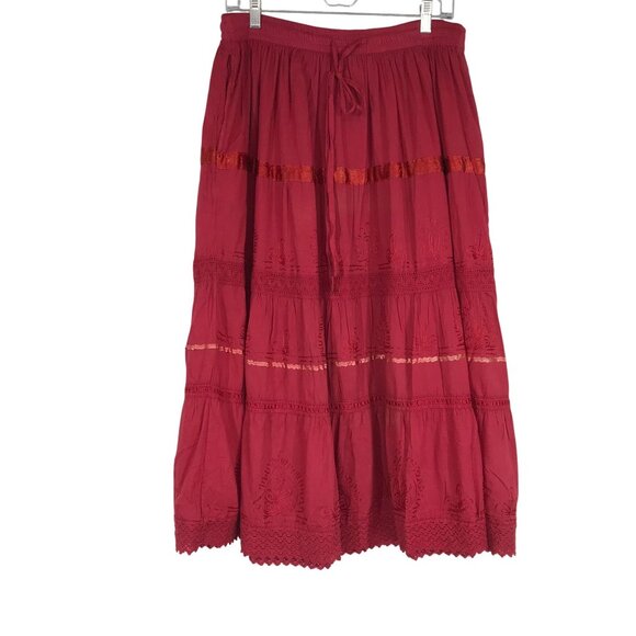 SAKKAS - WOMEN'S MEDIUM - FUSCHIA  ELASTIC WAIST COTTON FIT & FLARE BOHO SKIRT - Picture 1 of 9